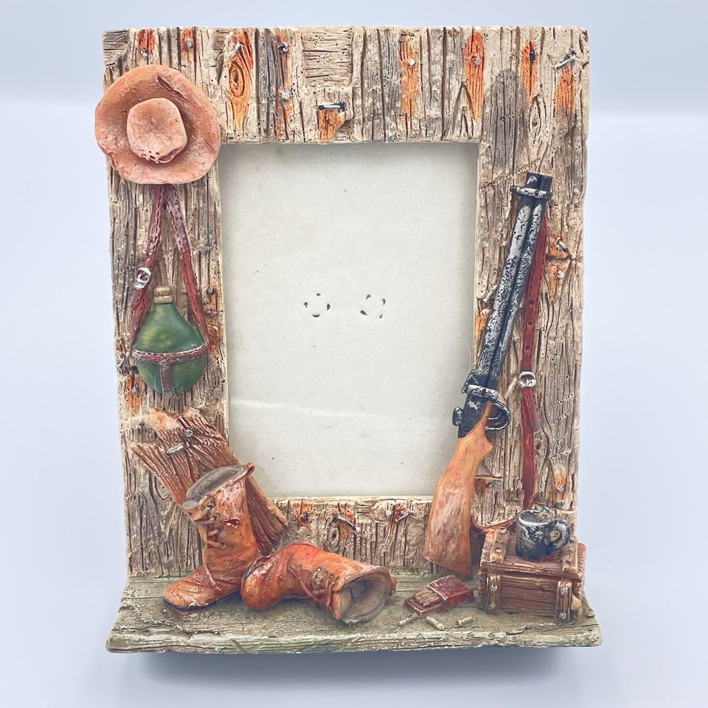 Resin Hunting Picture‎ Frame 4x6 Treasured Times Rustic Country Rifle Boots